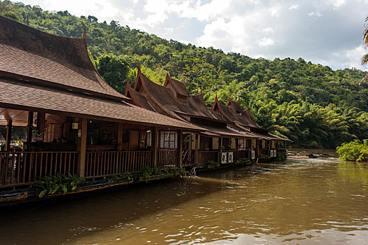 高跷,房子,河,泰国