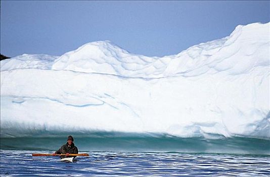独木舟,冰山,海洋,水上运动,迪斯科湾,格陵兰,北极