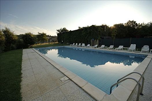 游泳池,折叠躺椅,托斯卡纳,意大利