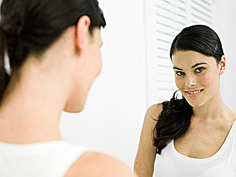 反射,女青年,浴室镜