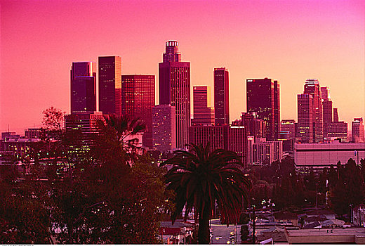 城市天际线,日落,洛杉矶,加利福尼亚,美国