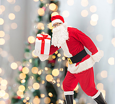 圣诞节,休假,人,概念,男人,服饰,圣诞老人,跑,礼盒,上方,树,背景