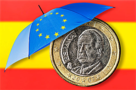 西班牙,1欧元硬币,欧盟,救助,伞,象征