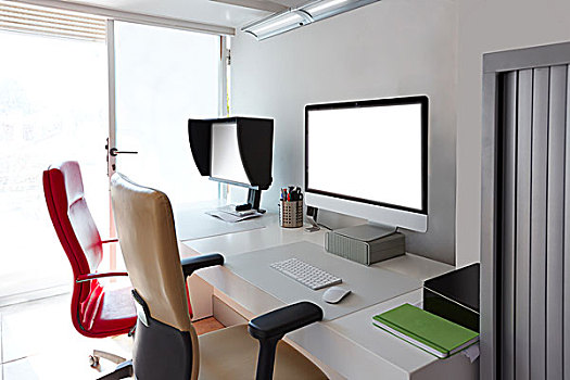 设计师,办公室,书桌,电脑屏幕,白色