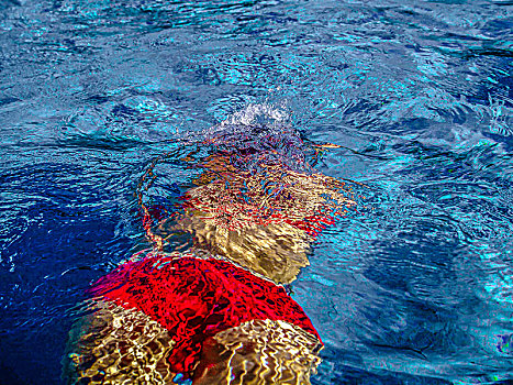 女人,红色,潜水服,深海,游泳池