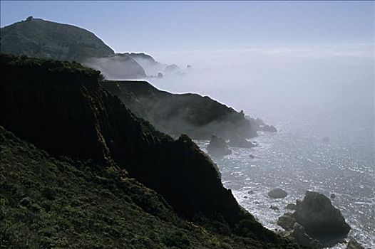 加利福尼亚,大,海岸,悬崖,模糊,海洋,海岸线