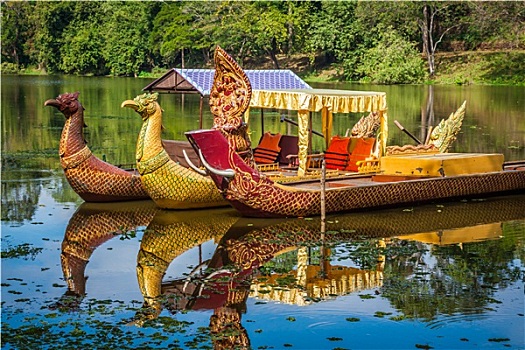 泰国,传统,船,湖,靠近,巴扬寺,吴哥窟,柬埔寨