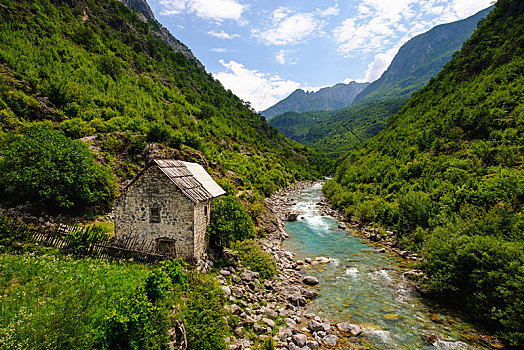 河,区域,阿尔巴尼亚,阿尔卑斯山,欧洲