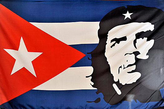 古巴国旗,头像,切-格瓦拉,中心,圣克拉拉,古巴,大安的列斯群岛,加勒比,中美洲,北美