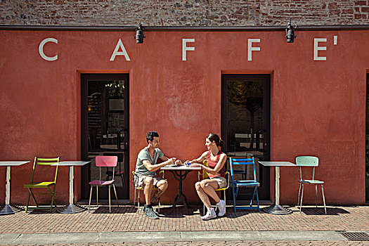 坐,夫妇,户外,咖啡,佛罗伦萨,托斯卡纳,意大利