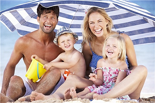 家庭,遮蔽,太阳,海滩伞