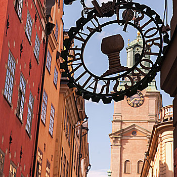 标识,侧面,建筑,钟楼,背景,斯德哥尔摩,瑞典