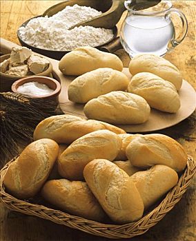 面包卷,面包板,篮子