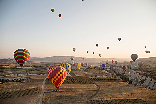 大量,热气球,高处,地点,风景,卡帕多西亚,安纳托利亚,土耳其