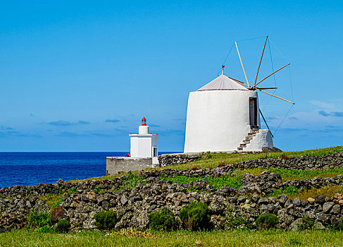 传统风车,亚速尔群岛,葡萄牙,欧洲
