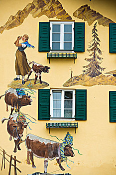 壁画,艺术,坏,贝希特斯加登地区,上巴伐利亚,巴伐利亚,德国,欧洲