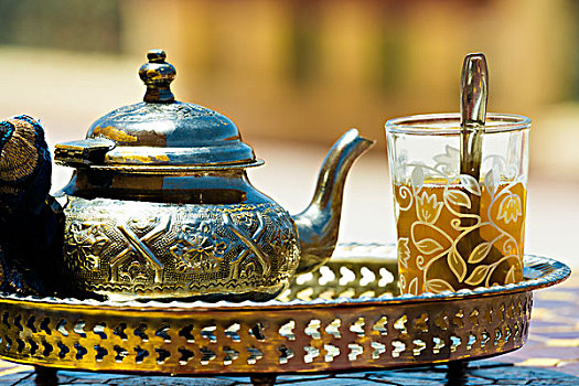 玻璃杯,薄荷茶,银,茶壶,摩洛哥,非洲