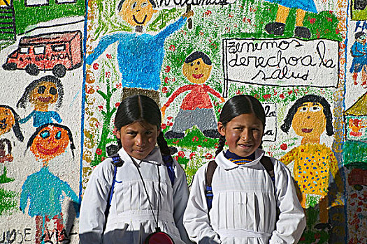 孩子,学校,壁画,科帕卡巴纳,玻利维亚