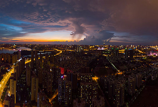 武汉,夏日,城市,航拍,傍晚,夜景,风光