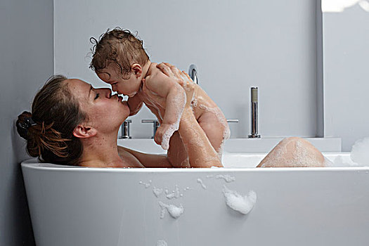母亲,婴儿,女孩,浴缸