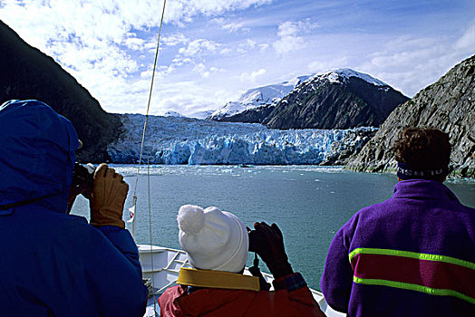 美国,阿拉斯加,靠近,特蕾斯,湾,冰河,游船,乘客