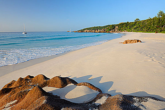 石头,海滩,拉迪格岛,塞舌尔