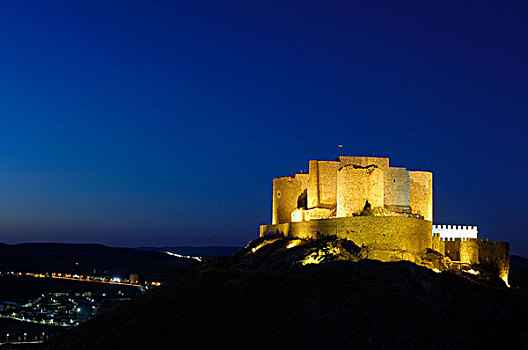圣胡安,城堡,12世纪,黄昏,康斯艾格拉,省,托莱多,路线,堂吉诃德,西班牙,欧洲