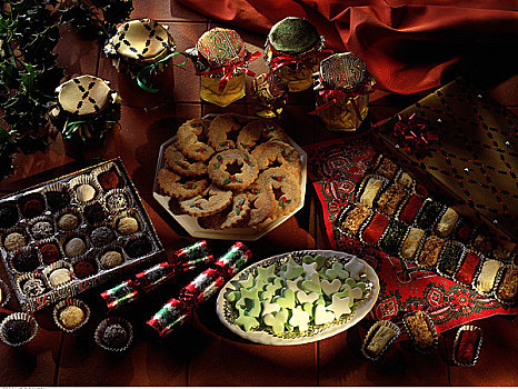 种类,圣诞节,饼干,巧克力,圣诞拉炮