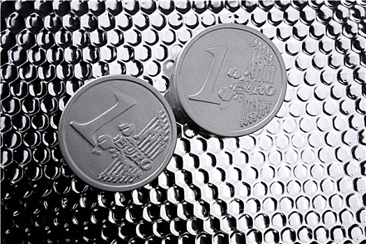 欧元,两个,银,硬币,上方,鲜明,钢铁
