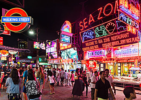 步行街,步行区,夜生活,酒吧,夜总会,霓虹灯,芭提雅,省,泰国,亚洲