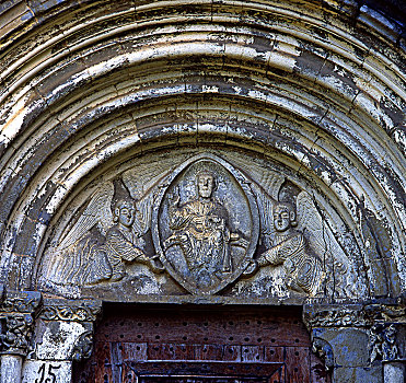 圣母大教堂,韦斯卡,特写,门口,门楣,雕刻