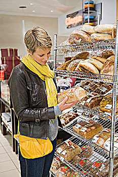 女人,选择,面包,超市