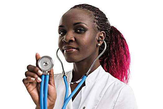 非洲女性,医生,听诊器