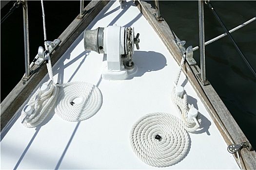 帆船,白色,船首,系船柱,螺旋,绳索