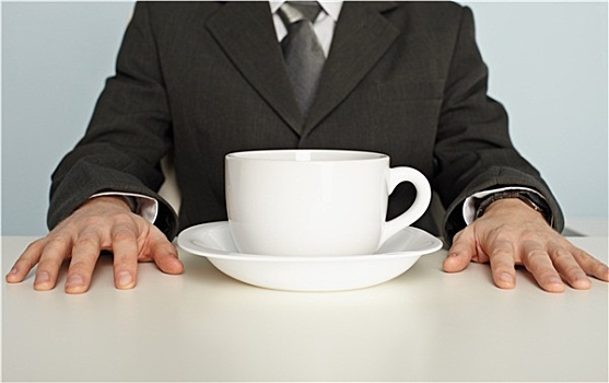 巨大,咖啡杯,桌上,靠近,商务人士