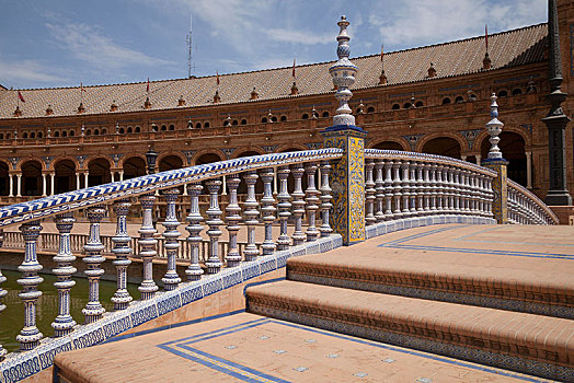 阶梯,栏杆,砖瓦,西班牙广场,塞维利亚,安达卢西亚,西班牙,欧洲