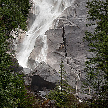 水,层叠,石头,薄雾,碧玉国家公园,艾伯塔省,加拿大