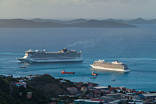 英属维京群岛,托托拉岛,罗德城,游船,码头,俯视图