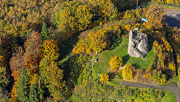 半木结构,乡村,城堡遗迹,金色,十月,藻厄兰,北莱茵威斯特伐利亚,德国