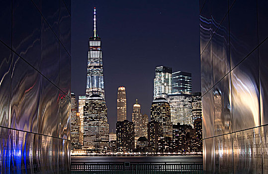 纪念,受害者,炮台公园,新泽西,远眺,曼哈顿,天际线,纽约,美国