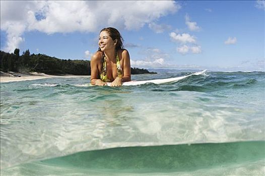 夏威夷,瓦胡岛,美女,冲浪,女孩,海洋