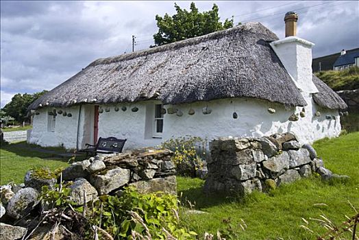 历史,住房,茅草屋顶,斯凯岛,苏格兰,英国,欧洲