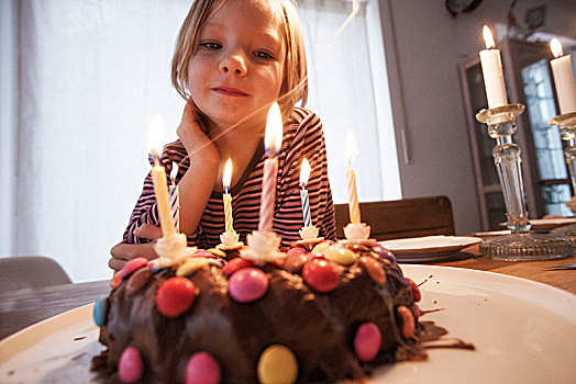 小,女孩,正面,生日蛋糕