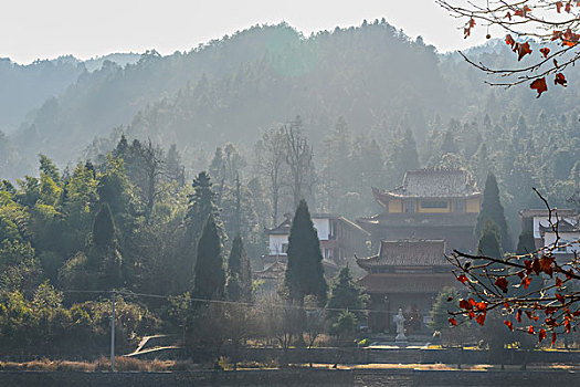 树,蓝天,田野,山,背景,牛,寺庙,村庄,山岗,河,池塘,湖,水,岸