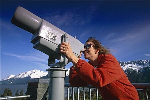 游人,望远镜,鸟,特纳甘湾,楚加奇州立公园