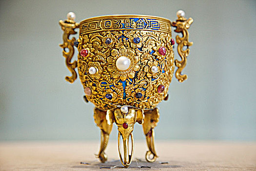 特写,装饰,黄金,杯子,画廊,财宝,故宫,北京,中国