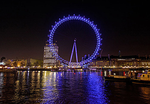 伦敦眼,泰晤士河,夜晚,伦敦,区域,英格兰,英国,欧洲