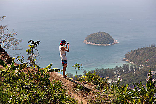 男孩,摄影,岛屿,悬崖