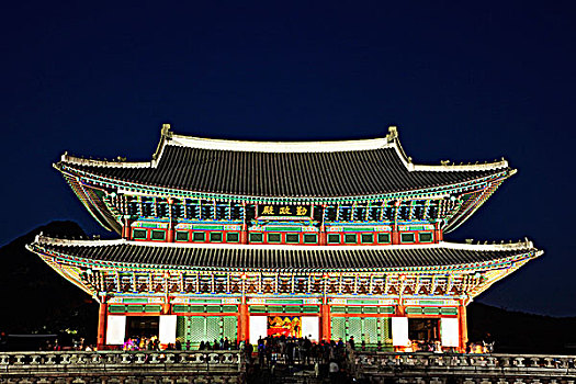 景福宫,勤政殿,夜晚,韩国