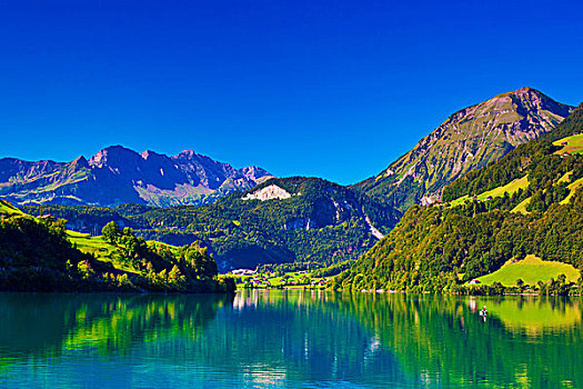 阿尔卑斯山,夏天,山景,湖